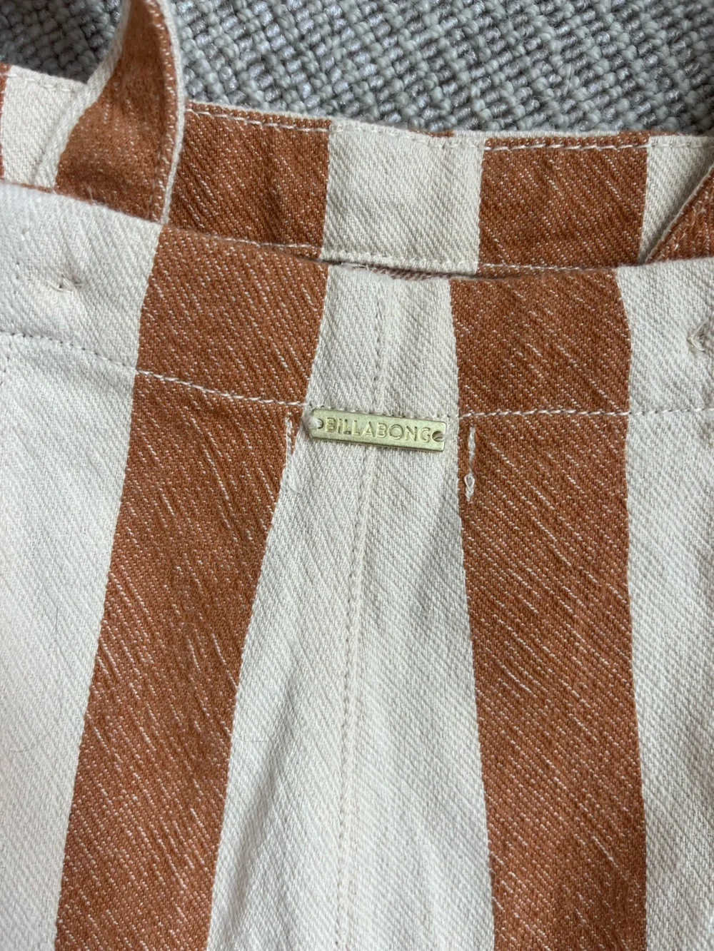 Striped Tan and Cream Short Overalls